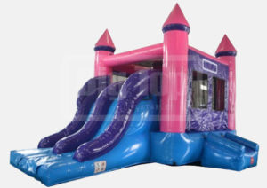 pink dual lane combo bounce house